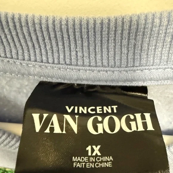 Vincent Van Gogh Iris Painting Embroidered Blue Art Sweatshirt Size XL 1X NWOT - Picture 7 of 12